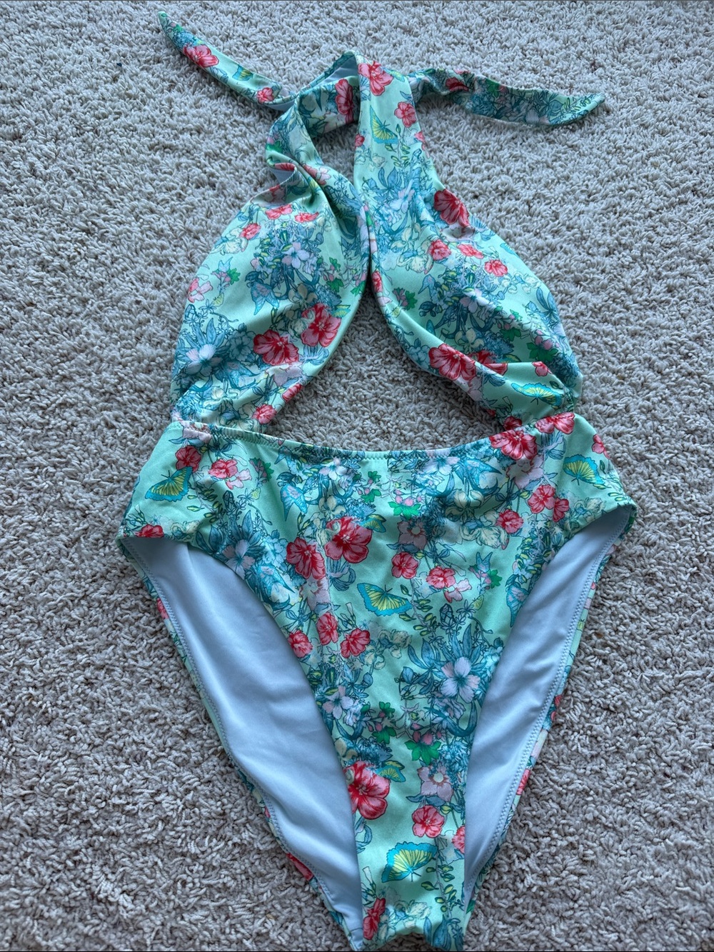 Victoria's Secret Mint Floral One-Piece Swimsuit with Pink Flowers